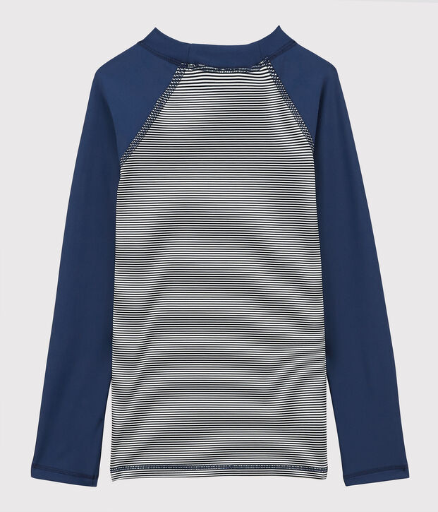 T-shirt anti-uv recycl&eacute; enfant fille / gar&ccedil;on bleu/blanc