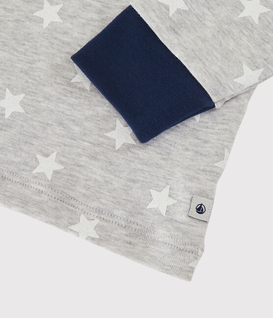 Pyjama imprimé étoiles petit garçon en coton gris BELUGA/blanc MARSHMALLOW