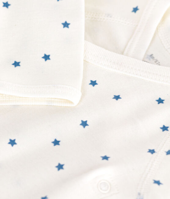 Body croisés manches longues en coton bébé blanc MARSHMALLOW/bleu ALASKA