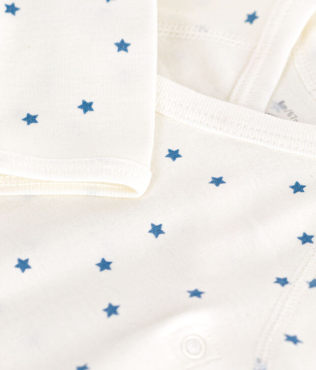 Body crois&eacute;s manches longues en coton b&eacute;b&eacute; blanc/bleu