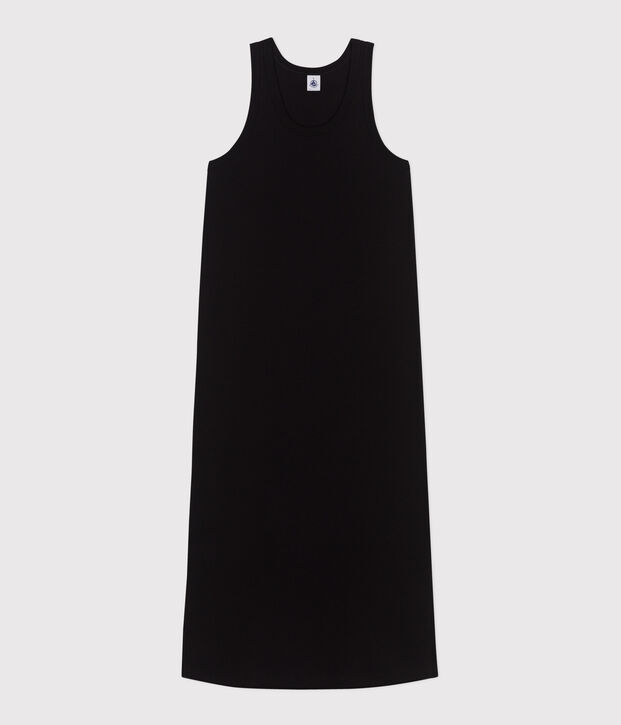 Robe d&eacute;bardeur longue femme en coton noir