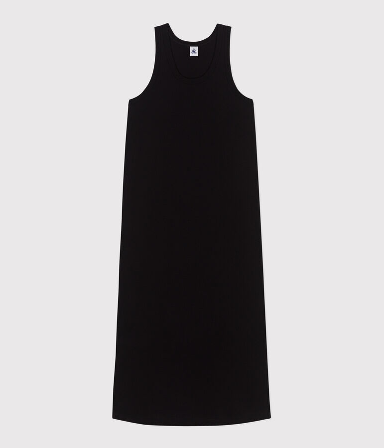 Robe d&eacute;bardeur longue femme en coton noir BLACK