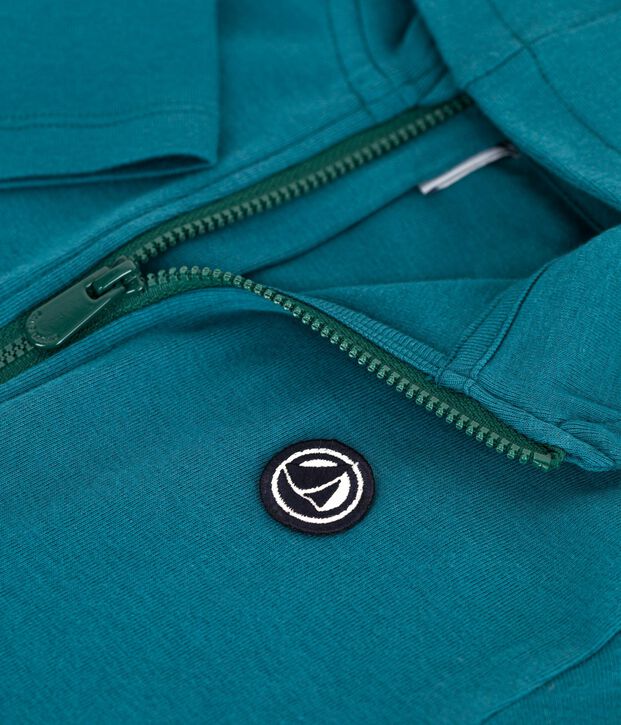 Sweatshirt zipp&eacute; &agrave; capuche enfant en coton uni vert