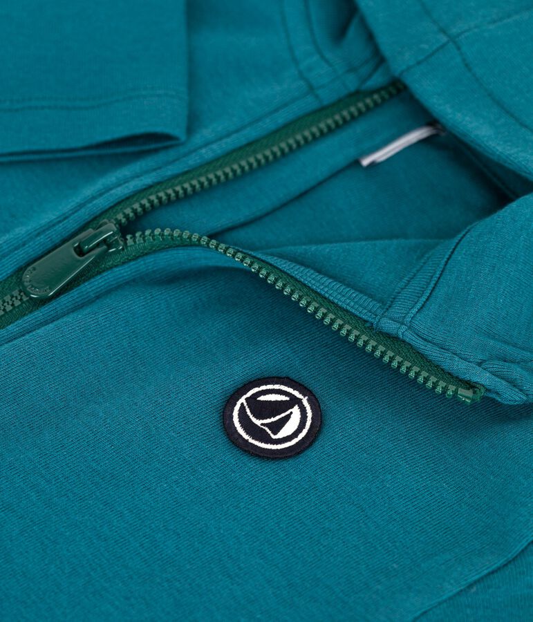 Sweatshirt zipp&eacute; &agrave; capuche enfant en coton uni vert DRAGONFLY