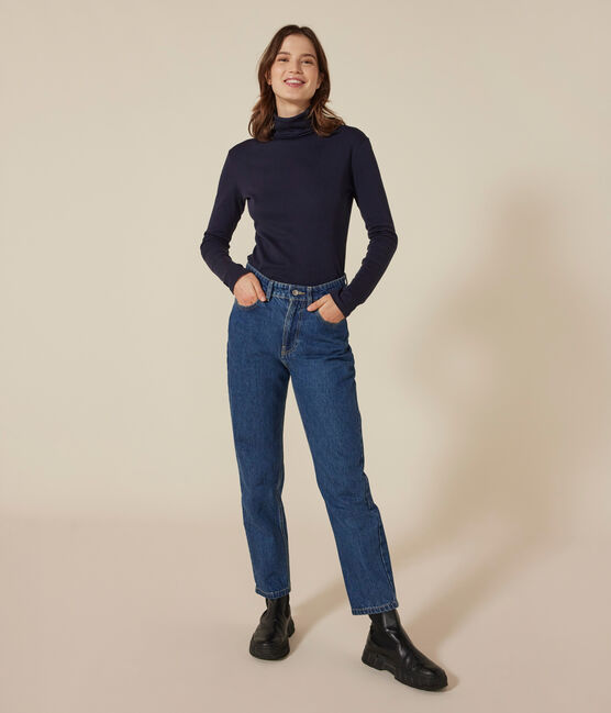 Tee-shirt l'Iconique Col roulé en coton femme bleu SMOKING
