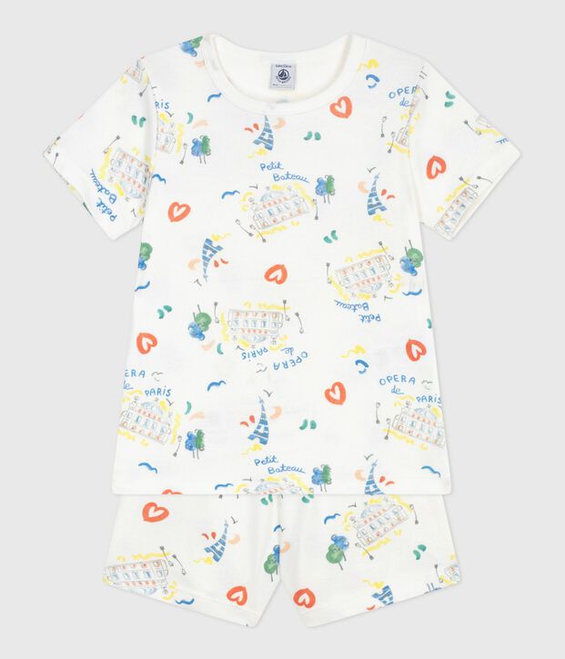 Pyjama short enfant en coton imprim&eacute; Op&eacute;ra blanc/multicouleur