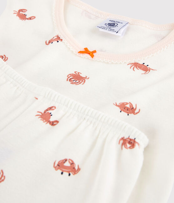 Pyjacourt crabes petite fille en coton blanc MARSHMALLOW/blanc MULTICO