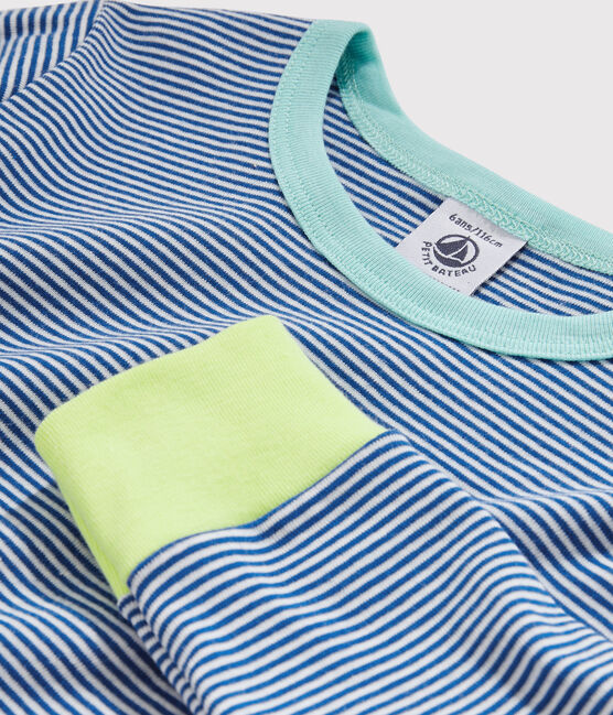 Pyjama petit garçon en côte bleu PABLITO/blanc MARSHMALLOW