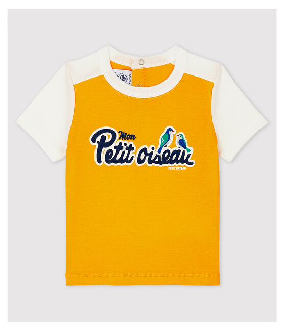 Tee-shirt manches courtes en coton bébé garçon jaune TEHONI/blanc MARSHMALLOW