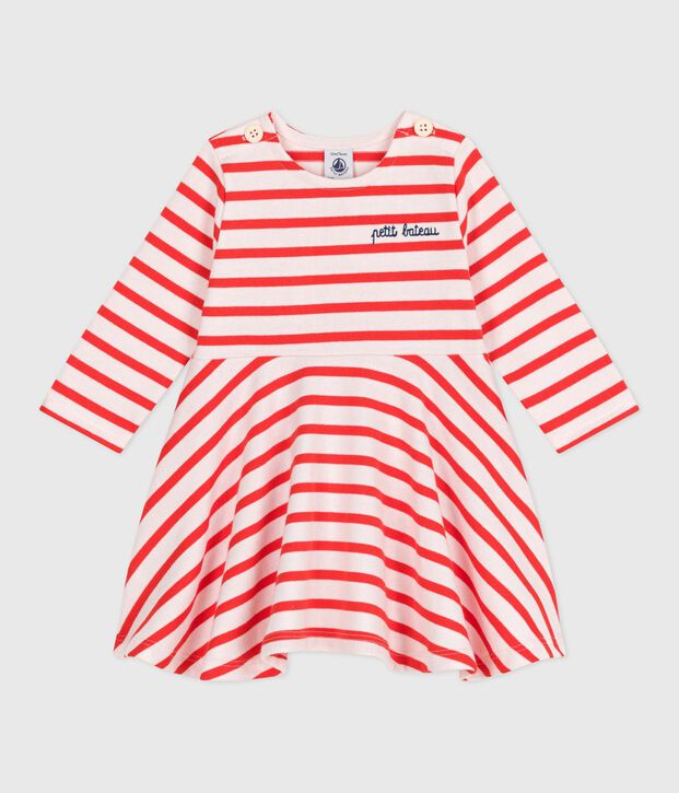 Robe marini&egrave;re b&eacute;b&eacute; en coton &eacute;pais manches longues rose/rouge