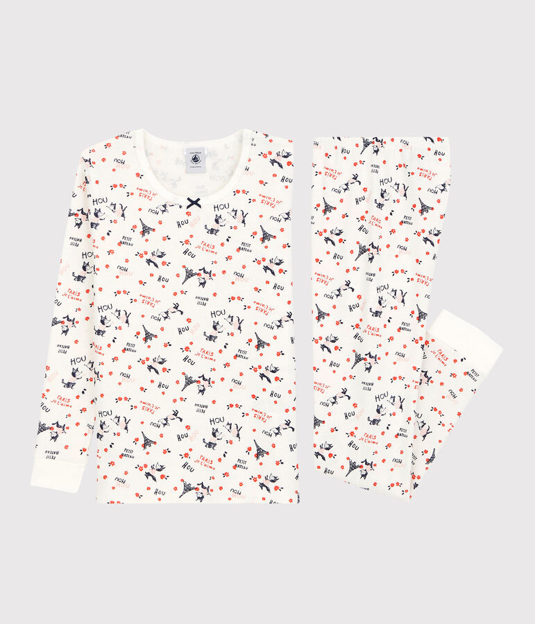 Pyjama snugfit imprim&eacute; Paris petite fille en coton biologique blanc/multicouleur