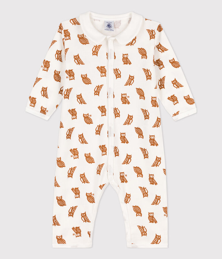 Dors-bien sans pieds hiboux b&eacute;b&eacute; en coton blanc/marron