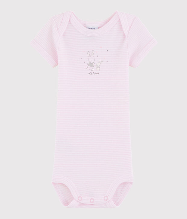 Body manches courtes b&eacute;b&eacute; fille-gar&ccedil;on rose/blanc