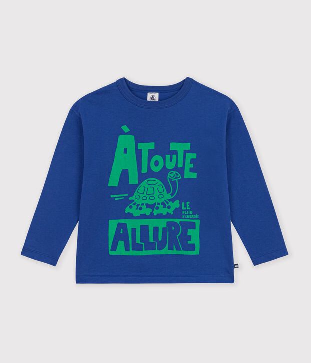 Tee-shirt enfant manches longues &agrave; motif bleu