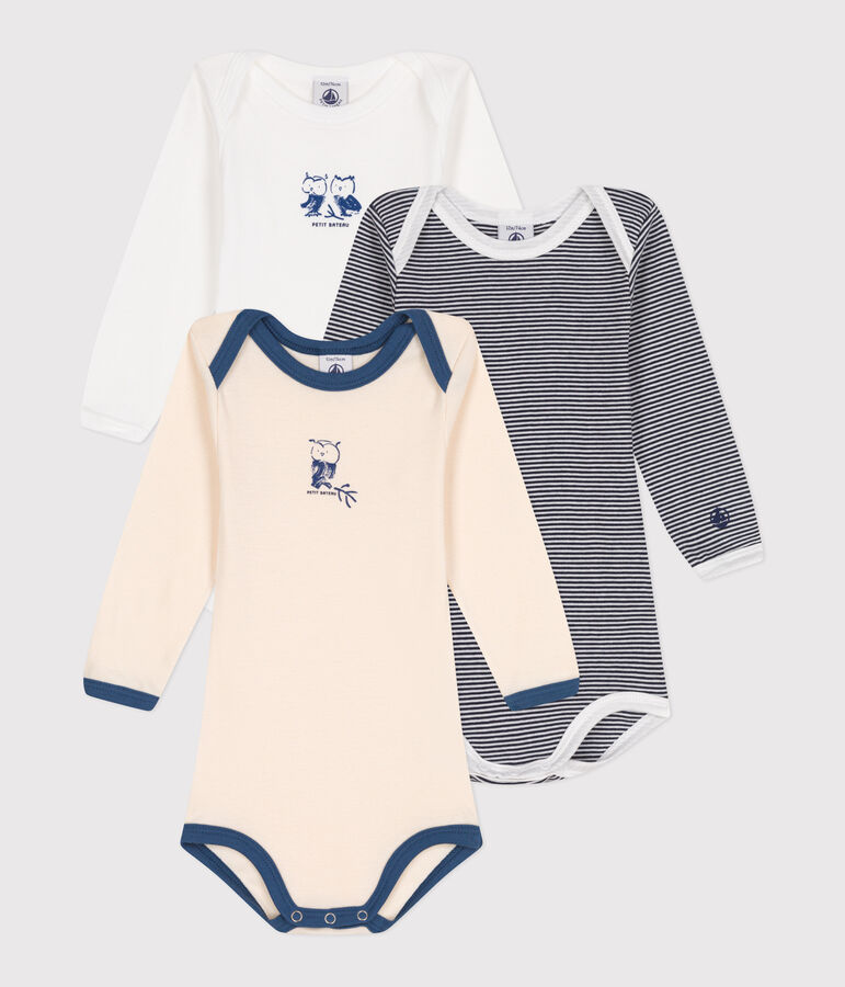 Lot de 3 bodies manches longues en coton b&eacute;b&eacute; multicouleur