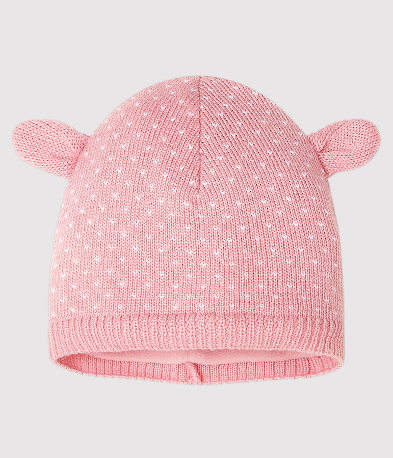 Bonnet doubl&eacute; polaire b&eacute;b&eacute; mixte rose CHARME/blanc MARSHMALLOW
