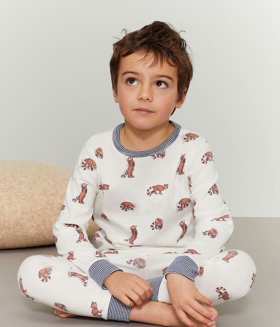 Pyjama petit garçon en côte blanc MARSHMALLOW/blanc MULTICO