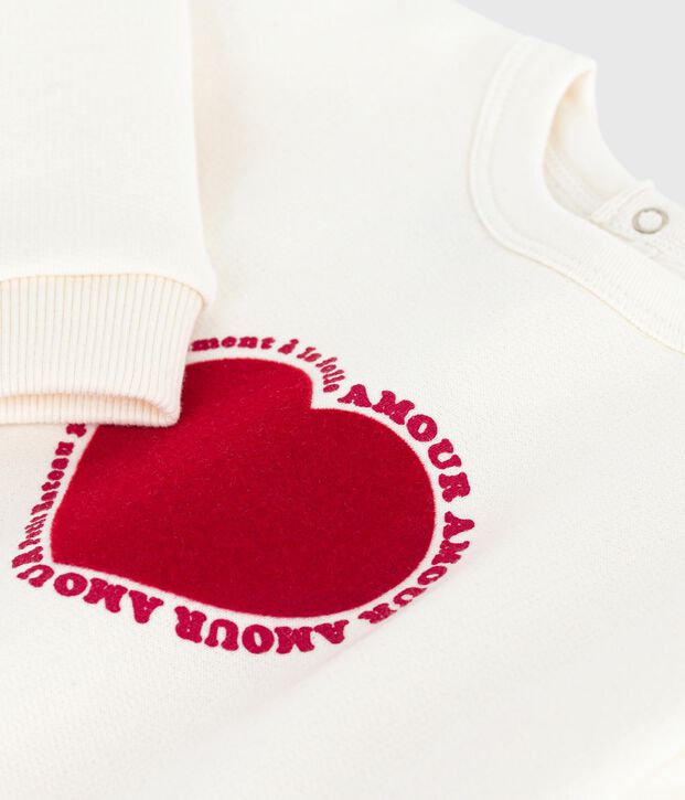 Sweatshirt b&eacute;b&eacute; en coton motif c&oelig;ur blanc cass&eacute;