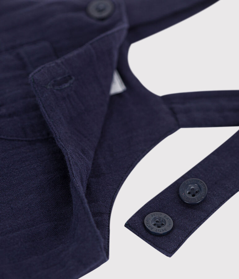 Salopette b&eacute;b&eacute; en gaze de coton jambes courtes, unie bleu SMOKING