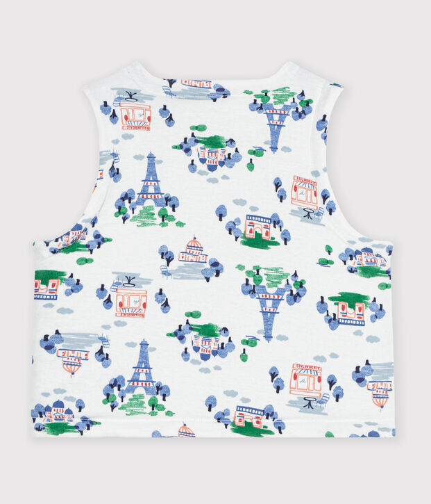Gilet sans manche r&eacute;versible b&eacute;b&eacute; en coton imprim&eacute; Paris blanc/multicouleur