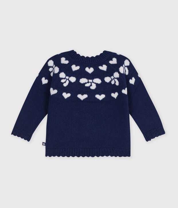 Pull b&eacute;b&eacute; en laine et coton &agrave; motifs n&oelig;uds bleu/&eacute;cru