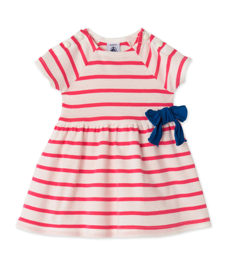 Robe b&eacute;b&eacute; fille ray&eacute;e blanc LAIT/rose PEONY