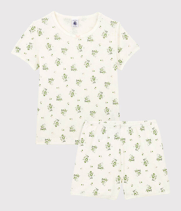 Pyjacourt fleuri petite fille en coton et lin blanc/multicouleur