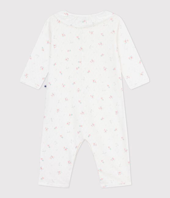 Pyjama bébé en coton ajouré sans pieds avec col imprimé fleuri blanc MARSHMALLOW/blanc MULTICO