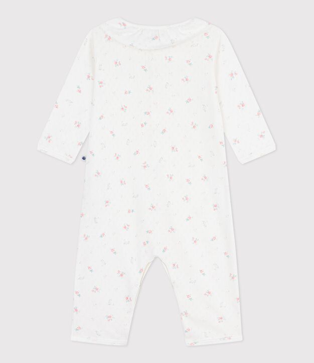 Pyjama b&eacute;b&eacute; en coton ajour&eacute; sans pieds avec col imprim&eacute; fleuri blanc/multicouleur