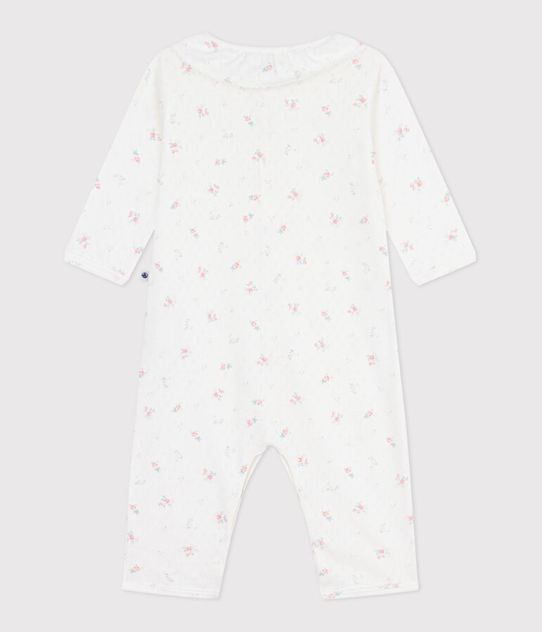 Pyjama b&eacute;b&eacute; en coton ajour&eacute; sans pieds avec col imprim&eacute; fleuri blanc MARSHMALLOW/blanc MULTICO