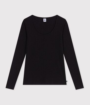 Tee-shirt col danseuse femme en laine et coton uni