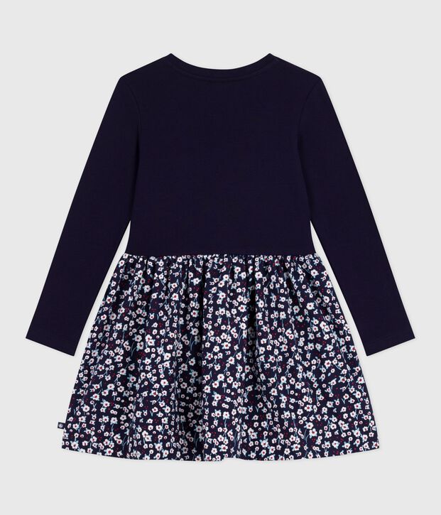 Robe enfant manches longues en coton bleu/multicouleur