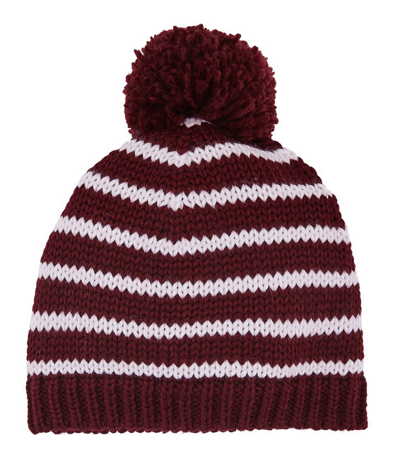 Bonnet en laine melangée rouge OGRE/blanc MARSHMALLOW