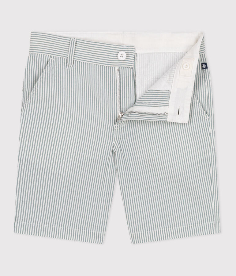 Bermuda short enfant en coton &agrave; rayures blanc MARSHMALLOW/bleu BRUT