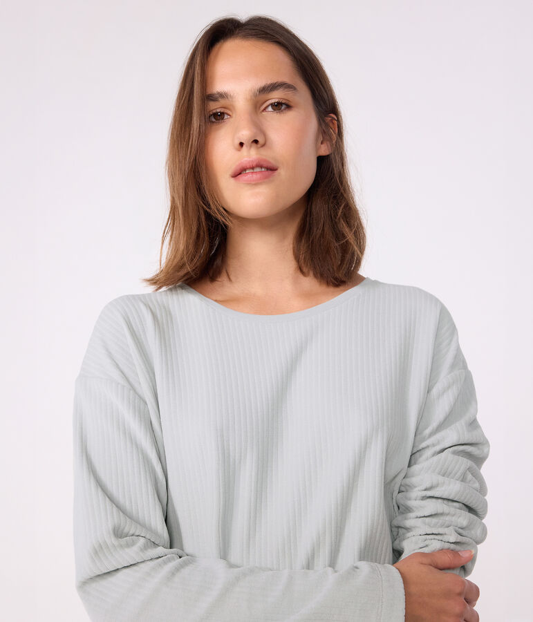 Pyjama femme en velours uni jambe droite bleu CO2