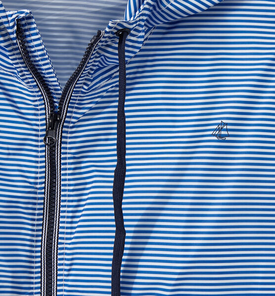 Coupe-vent imperméable mixte rayé milleraies bleu PERSE/blanc MARSHMALLOW