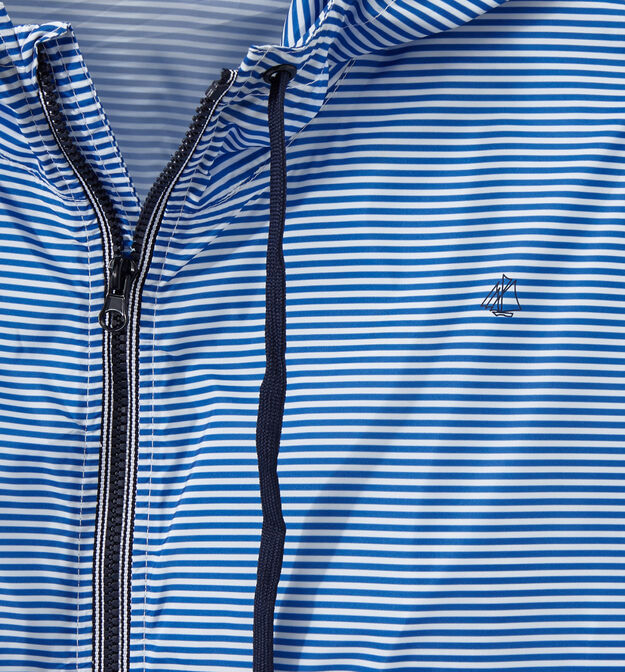 Coupe-vent imperm&eacute;able mixte ray&eacute; milleraies bleu/blanc