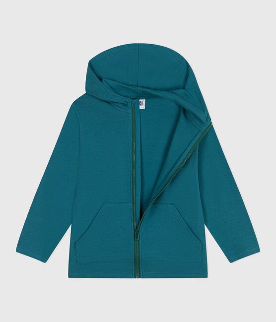 Sweatshirt zippé à capuche enfant en coton uni vert DRAGONFLY