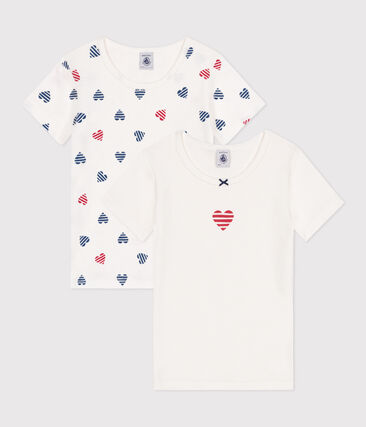 Lot de 2 tee-shirts enfant en coton manches courtes cœurs