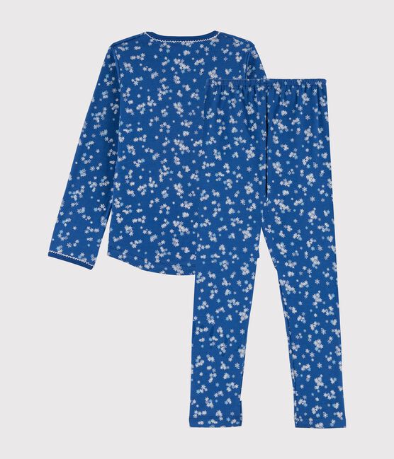 Pyjama petite fille imprimé flocons en côte bleu MAJOR/blanc ECUME
