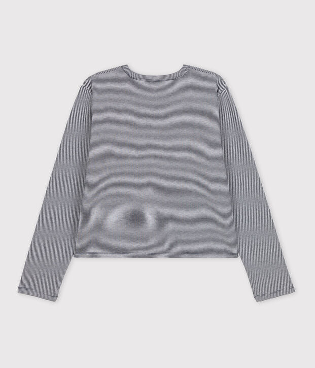 Cardigan &agrave; pressions en coton &eacute;pais Femme bleu/blanc
