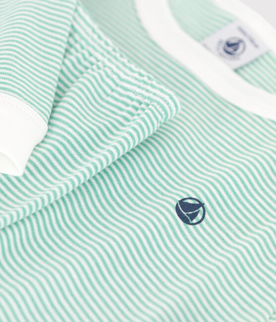 Pyjama enfant en coton à rayures vert ALOEVERA/blanc MARSHMALLOW
