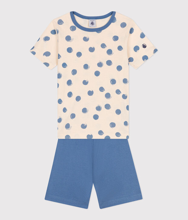 Pyjama short enfant en coton bleu/multicouleur