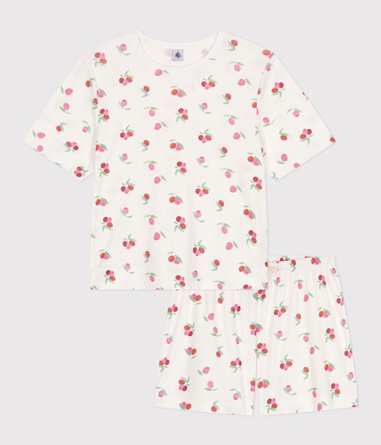 Pyjama short femme en coton imprimé fruits blanc MARSHMALLOW/blanc MULTICO
