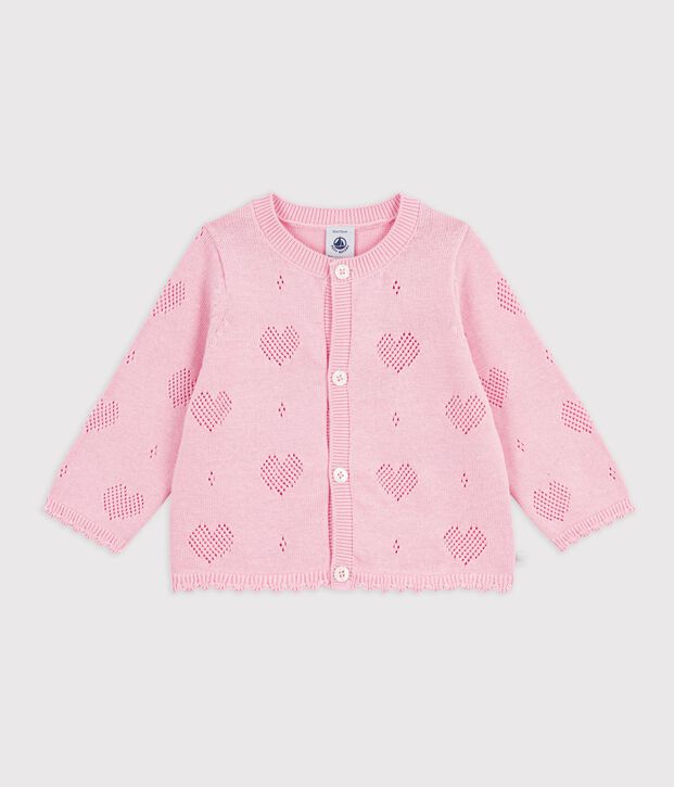 Cardigan b&eacute;b&eacute; en coton &agrave; motifs c&oelig;urs rose clair