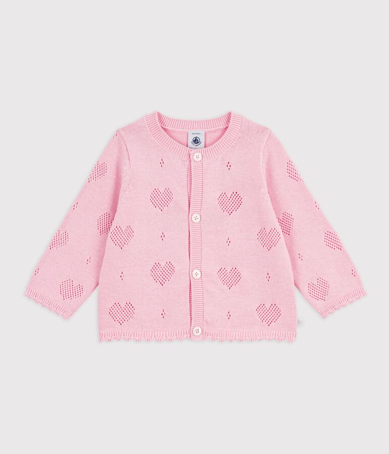 Cardigan b&eacute;b&eacute; en coton &agrave; motifs c&oelig;urs rose