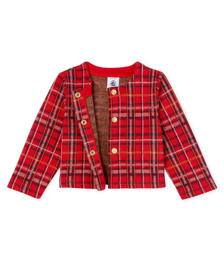 Cardigan b&eacute;b&eacute; fille &agrave; carreaux rouge TERKUIT/blanc MULTICO CN