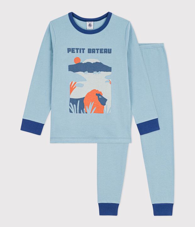 Pyjama enfant en coton uni motif savane vert