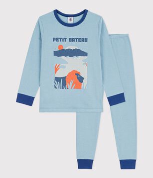 Pyjama enfant en coton uni motif savane bleu