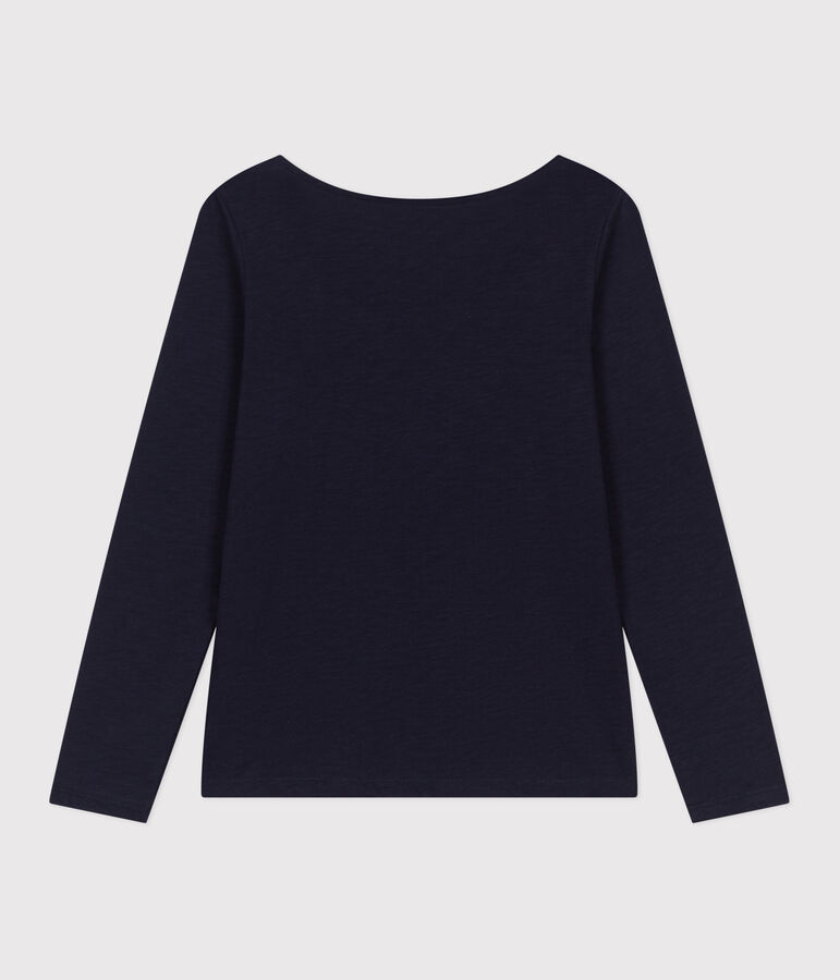 Tee-shirt Le Droit manches longues col danseuse en jersey flamm&eacute; femme bleu SMOKING